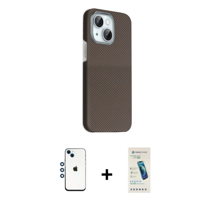 MARSİLYAN™- iPhone 14 Kılıf Kozmos Klasik Prime - Şeffaf Pasifik Cam Ekran Koruyucu + Shine Kamera Lens - MI