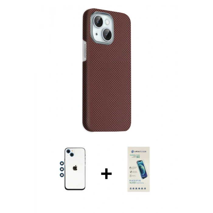 MARSİLYAN™- iPhone 14 Kılıf Kozmos Klasik Prime - Şeffaf Pasifik Cam Ekran Koruyucu + Shine Kamera Lens - MI