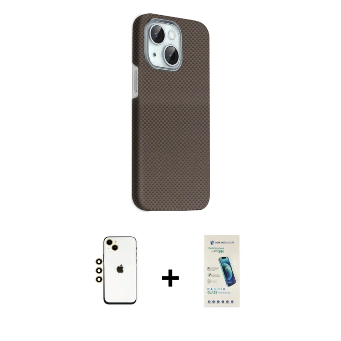 MARSİLYAN™- iPhone 14 Kılıf Kozmos Klasik Prime - Şeffaf Pasifik Cam Ekran Koruyucu + Shine Kamera Lens - GD