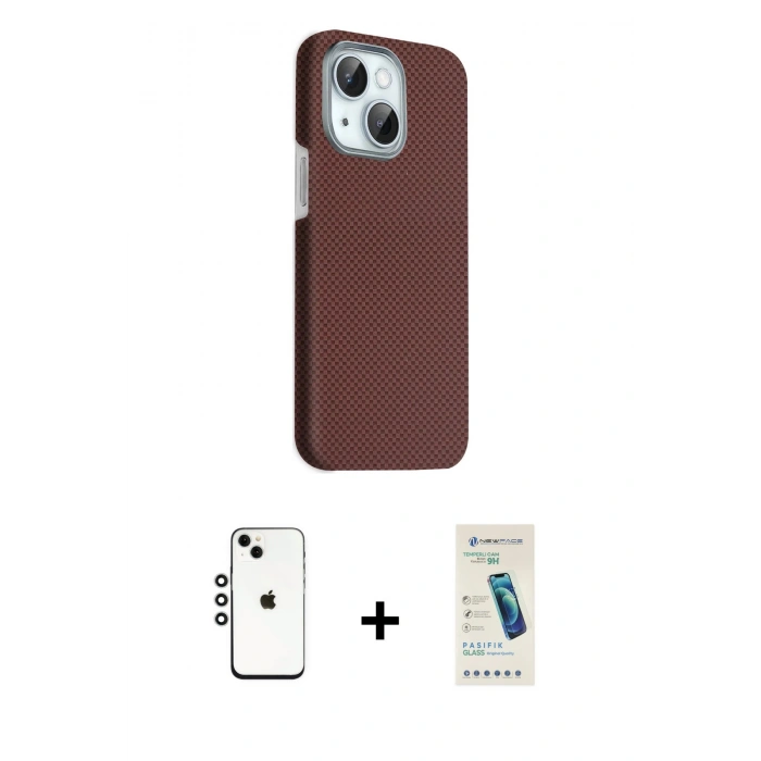 MARSİLYAN™- iPhone 14 Kılıf Kozmos Klasik Prime - Şeffaf Pasifik Cam Ekran Koruyucu + Shine Kamera Lens - GS