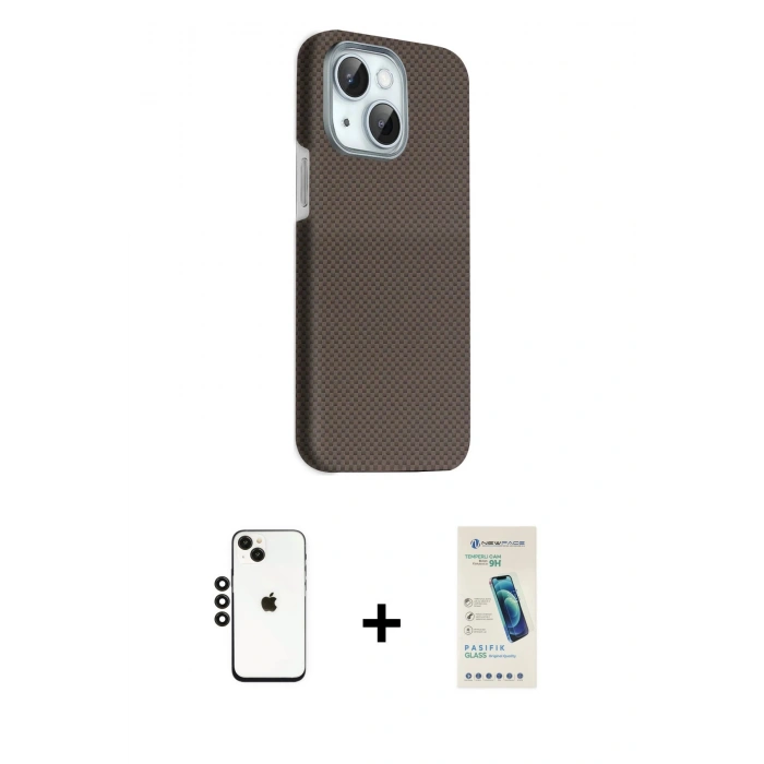 MARSİLYAN™- iPhone 14 Kılıf Kozmos Klasik Prime - Şeffaf Pasifik Cam Ekran Koruyucu + Siyah Shine Kamera Lens