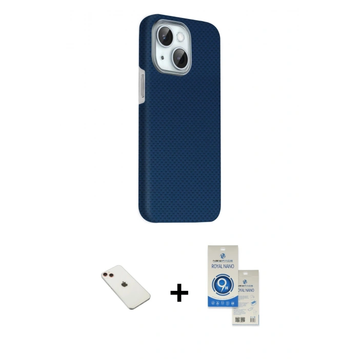 MARSİLYAN™- iPhone 14 Kılıf Kozmos Klasik Prime - Şeffaf Royal Nano Ekran Koruyucu + Diamond Kamera Lens - KI