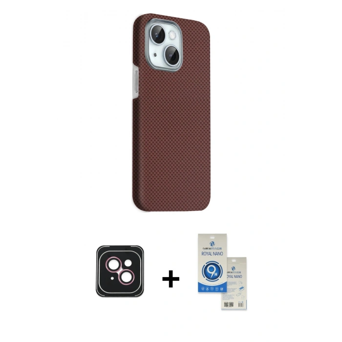 MARSİLYAN™- iPhone 14 Kılıf Kozmos Klasik Prime - Şeffaf Royal Nano Ekran Koruyucu + PVD Metal Kamera Lens - PE