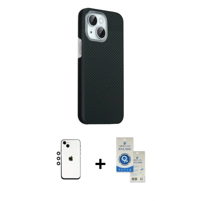 MARSİLYAN™- iPhone 14 Kılıf Kozmos Klasik Prime - Şeffaf Royal Nano Ekran Koruyucu + Shine Kamera Lens - GS