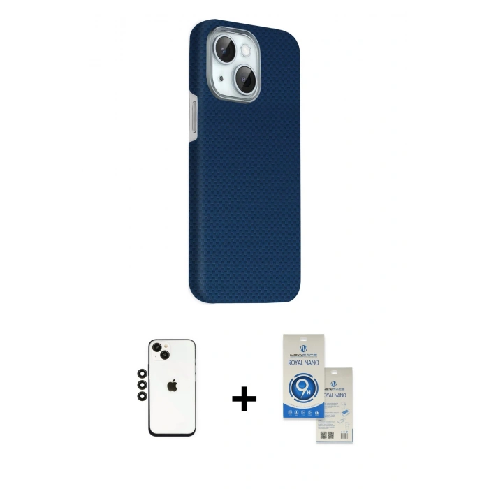 MARSİLYAN™- iPhone 14 Kılıf Kozmos Klasik Prime - Şeffaf Royal Nano Ekran Koruyucu + Shine Kamera Lens - SH