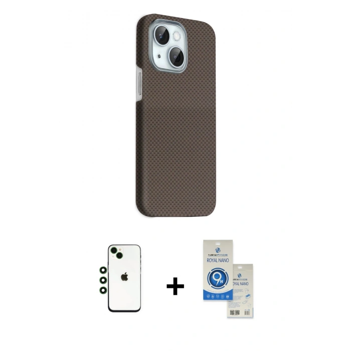 MARSİLYAN™- iPhone 14 Kılıf Kozmos Klasik Prime - Şeffaf Royal Nano Ekran Koruyucu + Shine Kamera Lens - YL