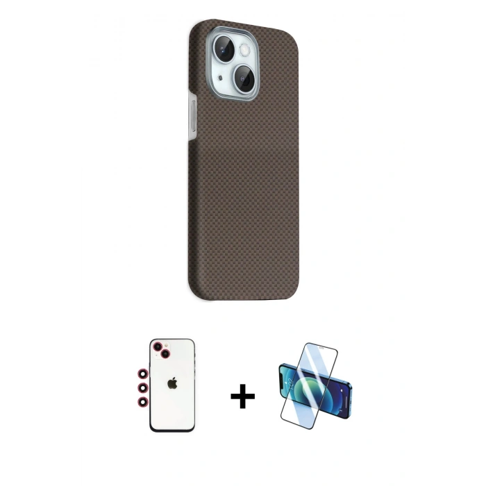 MARSİLYAN™- iPhone 14 Kılıf Kozmos Klasik Prime - Siyah 3D Antistatik Cam Ekran Koruyucu + Shine Kamera Lens - KI