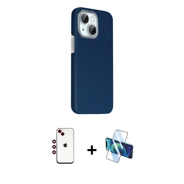 MARSİLYAN™- iPhone 14 Kılıf Kozmos Klasik Prime - Siyah 3D Antistatik Cam Ekran Koruyucu + Shine Kamera Lens - KI