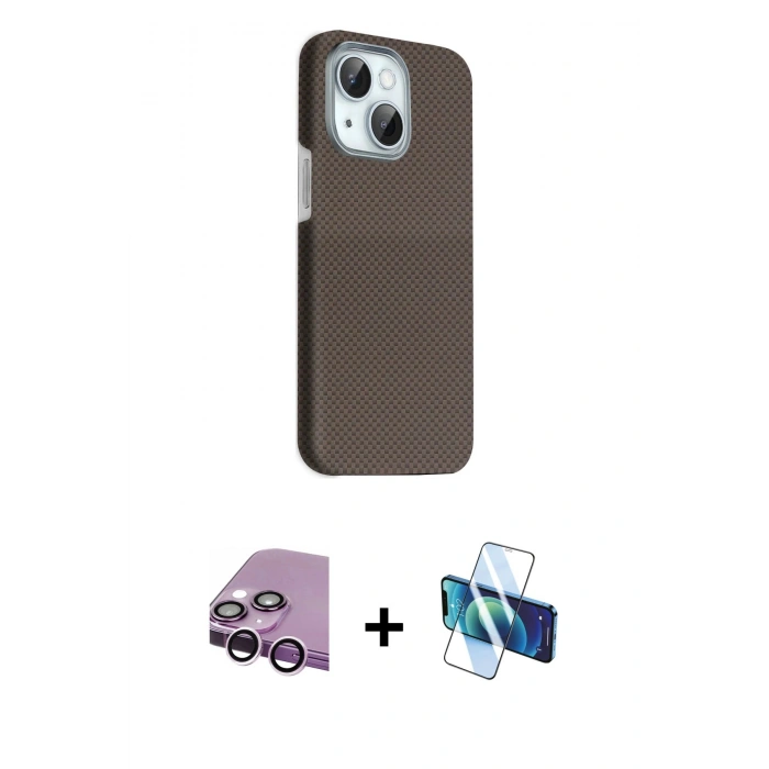 MARSİLYAN™- iPhone 14 Kılıf Kozmos Klasik Prime - Siyah 3D Antistatik Cam Ekran Koruyucu + Raze Metal Kamera Lens - MR