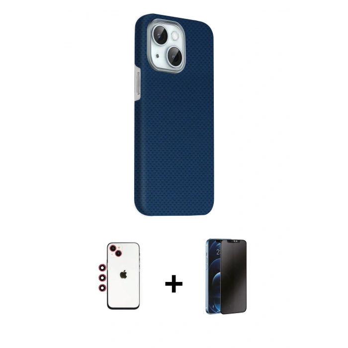 MARSİLYAN™- iPhone 14 Kılıf Kozmos Klasik Prime - Siyah 3D Antistatik Hayalet Cam Ekran Koruyucu + Shine Kamera Lens - KI