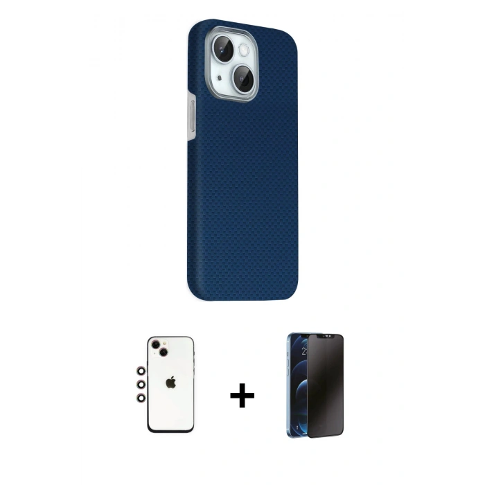 MARSİLYAN™- iPhone 14 Kılıf Kozmos Klasik Prime - Siyah 3D Antistatik Hayalet Cam Ekran Koruyucu + Shine Kamera Lens - GI
