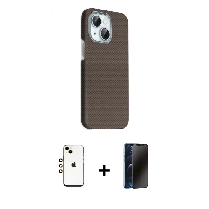 MARSİLYAN™- iPhone 14 Kılıf Kozmos Klasik Prime - Siyah 3D Antistatik Hayalet Cam Ekran Koruyucu + Shine Kamera Lens - GD