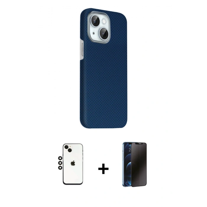 MARSİLYAN™- iPhone 14 Kılıf Kozmos Klasik Prime - Siyah 3D Antistatik Hayalet Cam Ekran Koruyucu + Shine Kamera Lens - SH
