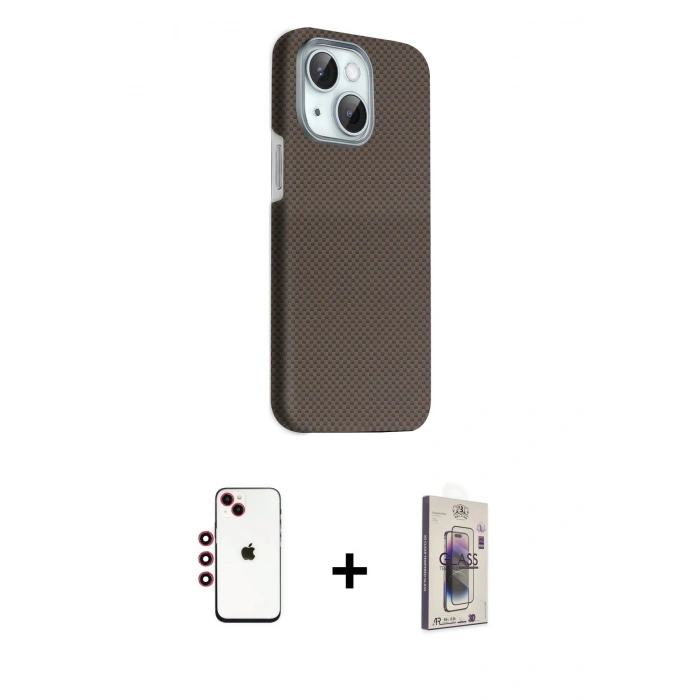 MARSİLYAN™- iPhone 14 Kılıf Kozmos Klasik Prime - Siyah Bilvis 3D Cam Ekran Koruyucu + Shine Kamera Lens - KI