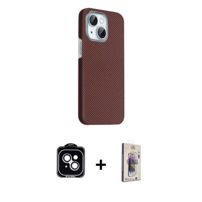 MARSİLYAN™- iPhone 14 Kılıf Kozmos Klasik Prime - Siyah Bilvis 3D Cam Ekran Koruyucu + PVD Metal Kamera Lens - MI