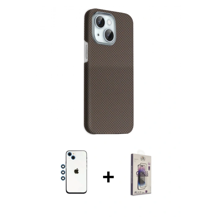MARSİLYAN™- iPhone 14 Kılıf Kozmos Klasik Prime - Siyah Bilvis 3D Cam Ekran Koruyucu + Shine Kamera Lens - MI