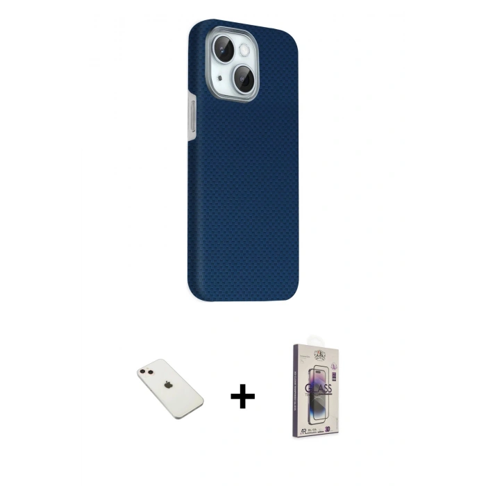 MARSİLYAN™- iPhone 14 Kılıf Kozmos Klasik Prime - Siyah Bilvis 3D Cam Ekran Koruyucu + Diamond Kamera Lens - PE