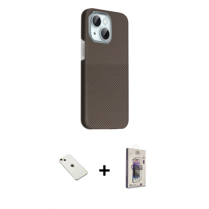 MARSİLYAN™- iPhone 14 Kılıf Kozmos Klasik Prime - Siyah Bilvis 3D Cam Ekran Koruyucu + Diamond Kamera Lens - PE