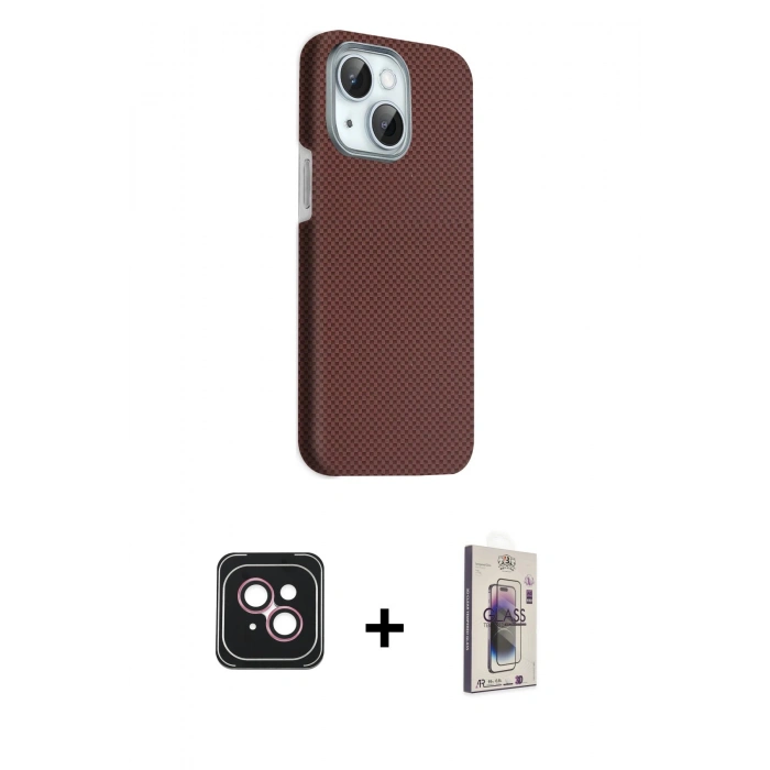 MARSİLYAN™- iPhone 14 Kılıf Kozmos Klasik Prime - Siyah Bilvis 3D Cam Ekran Koruyucu + PVD Metal Kamera Lens - PE