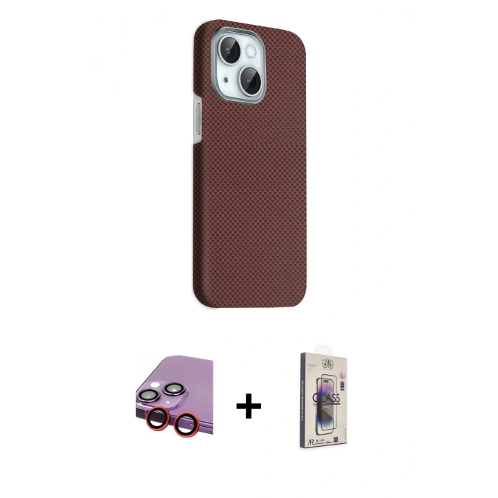 MARSİLYAN™- iPhone 14 Kılıf Kozmos Klasik Prime - Siyah Bilvis 3D Cam Ekran Koruyucu + Raze Metal Kamera Lens - KI