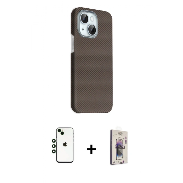 MARSİLYAN™- iPhone 14 Kılıf Kozmos Klasik Prime - Siyah Bilvis 3D Cam Ekran Koruyucu + Shine Kamera Lens - YL