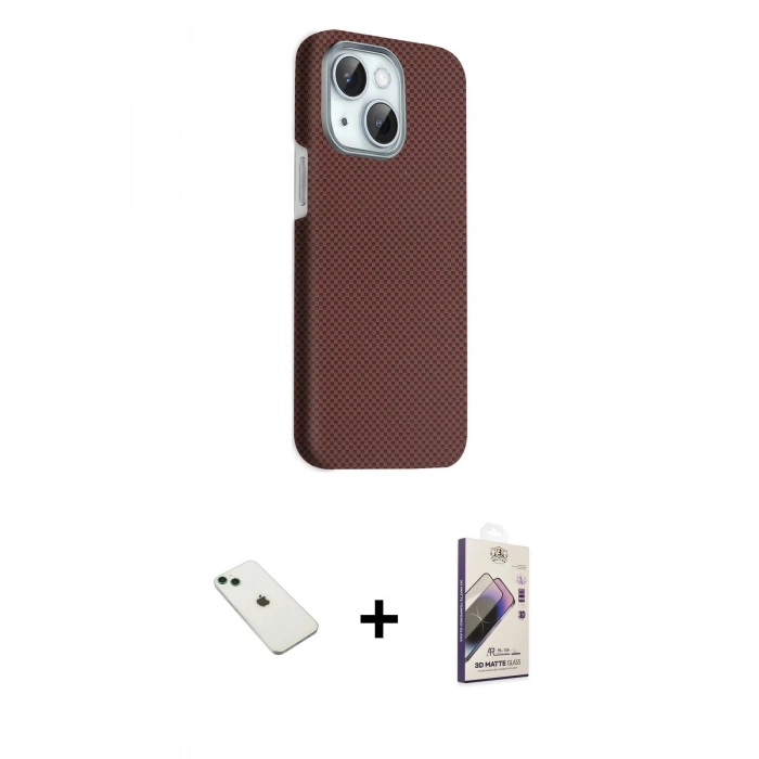 MARSİLYAN™- iPhone 14 Kılıf Kozmos Klasik Prime - Siyah Bilvis 3D Mat Cam Ekran Koruyucu + Diamond Kamera Lens - YL