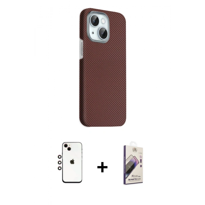 MARSİLYAN™- iPhone 14 Kılıf Kozmos Klasik Prime - Siyah Bilvis 3D Mat Cam Ekran Koruyucu + Shine Kamera Lens - GI
