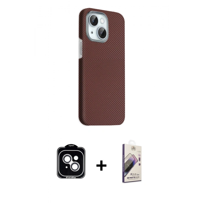 MARSİLYAN™- iPhone 14 Kılıf Kozmos Klasik Prime - Siyah Bilvis 3D Mat Cam Ekran Koruyucu + PVD Metal Kamera Lens - GS