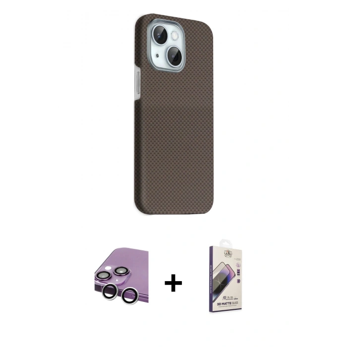 MARSİLYAN™- iPhone 14 Kılıf Kozmos Klasik Prime - Siyah Bilvis 3D Mat Cam Ekran Koruyucu + Raze Metal Kamera Lens - GS