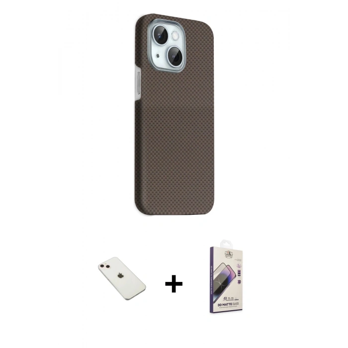 MARSİLYAN™- iPhone 14 Kılıf Kozmos Klasik Prime - Siyah Bilvis 3D Mat Cam Ekran Koruyucu + Diamond Kamera Lens - PE