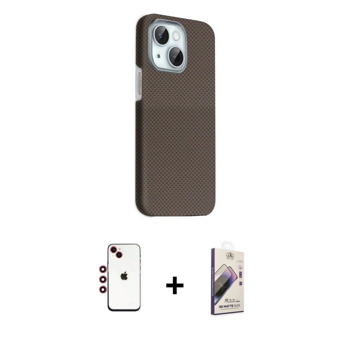 MARSİLYAN™- iPhone 14 Kılıf Kozmos Klasik Prime - Siyah Bilvis 3D Mat Cam Ekran Koruyucu + Shine Kamera Lens - KI