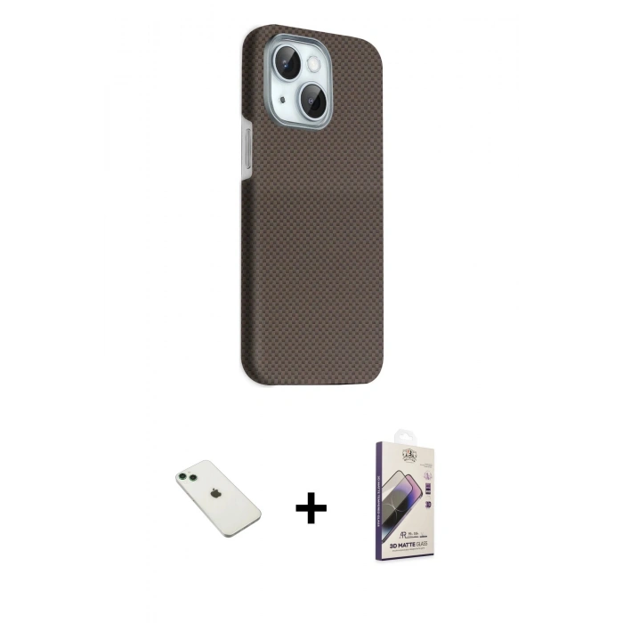 MARSİLYAN™- iPhone 14 Kılıf Kozmos Klasik Prime - Siyah Bilvis 3D Mat Cam Ekran Koruyucu + Diamond Kamera Lens - YL
