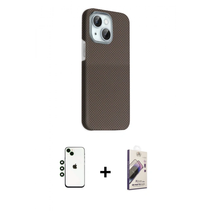 MARSİLYAN™- iPhone 14 Kılıf Kozmos Klasik Prime - Siyah Bilvis 3D Mat Cam Ekran Koruyucu + Shine Kamera Lens - YL