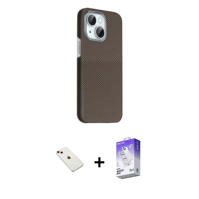 MARSİLYAN™- iPhone 14 Kılıf Kozmos Klasik Prime - Siyah Bilvis 5in1 3D Magic Cam Ekran Koruyucu + Diamond Kamera Lens - KI