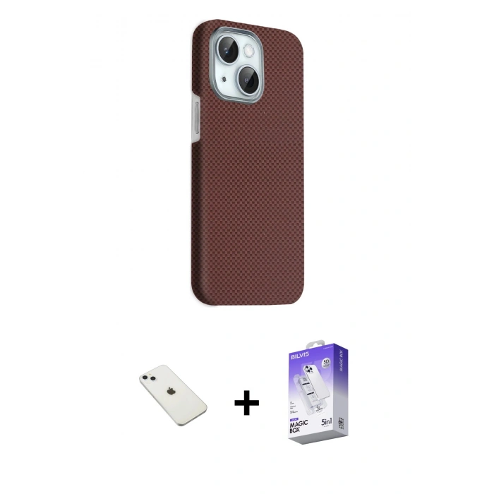 MARSİLYAN™- iPhone 14 Kılıf Kozmos Klasik Prime - Siyah Bilvis 5in1 3D Magic Cam Ekran Koruyucu + Diamond Kamera Lens - SABE