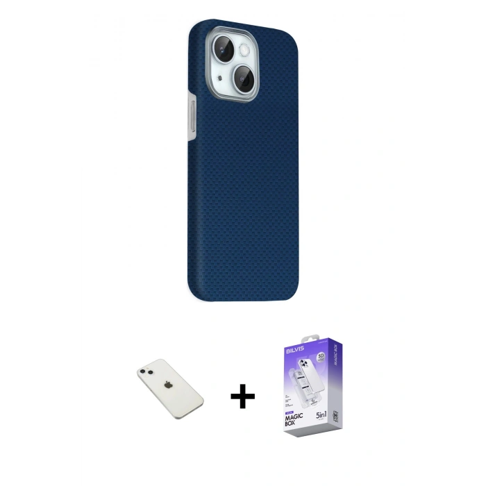 MARSİLYAN™- iPhone 14 Kılıf Kozmos Klasik Prime - Siyah Bilvis 5in1 3D Magic Cam Ekran Koruyucu + Diamond Kamera Lens - SABE