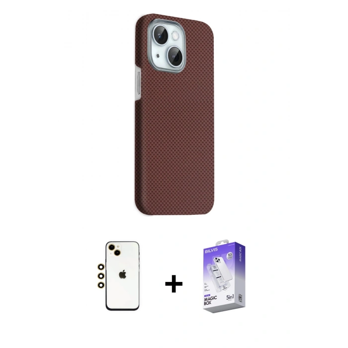 MARSİLYAN™- iPhone 14 Kılıf Kozmos Klasik Prime - Siyah Bilvis 5in1 3D Magic Cam Ekran Koruyucu + Shine Kamera Lens - GD