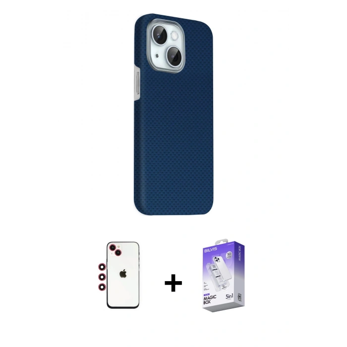 MARSİLYAN™- iPhone 14 Kılıf Kozmos Klasik Prime - Siyah Bilvis 5in1 3D Magic Cam Ekran Koruyucu + Shine Kamera Lens - KI