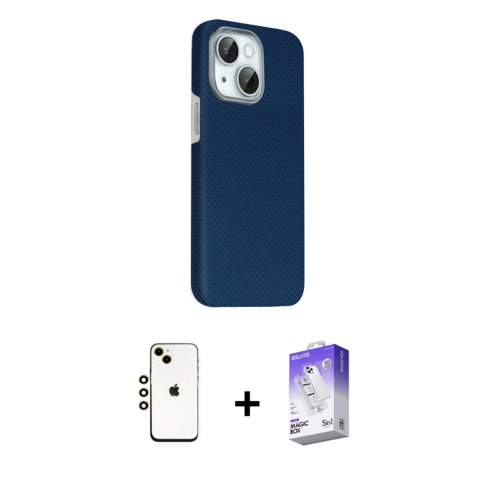 MARSİLYAN™- iPhone 14 Kılıf Kozmos Klasik Prime - Siyah Bilvis 5in1 3D Magic Cam Ekran Koruyucu + Shine Kamera Lens - GD