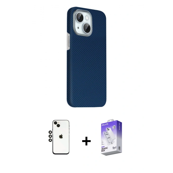 MARSİLYAN™- iPhone 14 Kılıf Kozmos Klasik Prime - Siyah Bilvis 5in1 3D Magic Cam Ekran Koruyucu + Shine Kamera Lens - SH