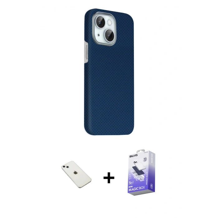 MARSİLYAN™- iPhone 14 Kılıf Kozmos Klasik Prime - Siyah Bilvis 5in1 5D Magic Hayalet Cam Ekran Koruyucu + Diamond Kamera Lens - SABE