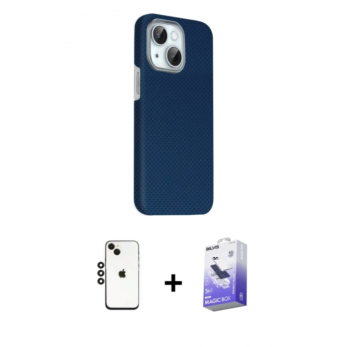 MARSİLYAN™- iPhone 14 Kılıf Kozmos Klasik Prime - Siyah Bilvis 5in1 5D Magic Hayalet Cam Ekran Koruyucu + Shine Kamera Lens - SH