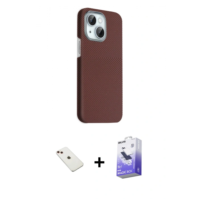 MARSİLYAN™- iPhone 14 Kılıf Kozmos Klasik Prime - Siyah Bilvis 5in1 5D Magic Hayalet Cam Ekran Koruyucu + Diamond Kamera Lens - KI