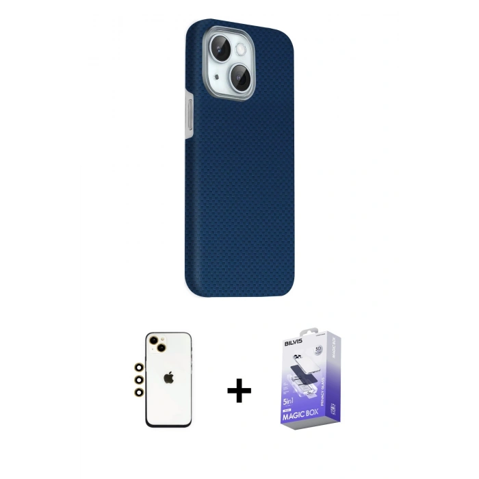 MARSİLYAN™- iPhone 14 Kılıf Kozmos Klasik Prime - Siyah Bilvis 5in1 5D Magic Hayalet Cam Ekran Koruyucu + Shine Kamera Lens - GD