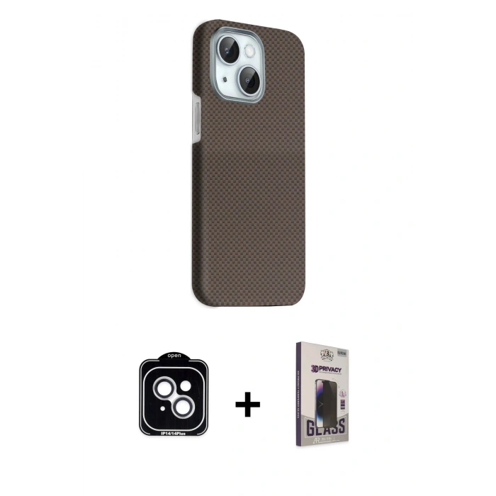 MARSİLYAN™- iPhone 14 Kılıf Kozmos Klasik Prime - Siyah Bilvis Hayalet Cam Ekran Koruyucu + PVD Metal Kamera Lens - GS