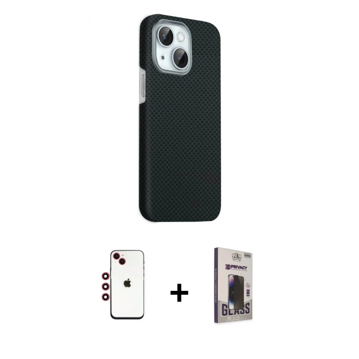 MARSİLYAN™- iPhone 14 Kılıf Kozmos Klasik Prime - Siyah Bilvis Hayalet Cam Ekran Koruyucu + Shine Kamera Lens - KI