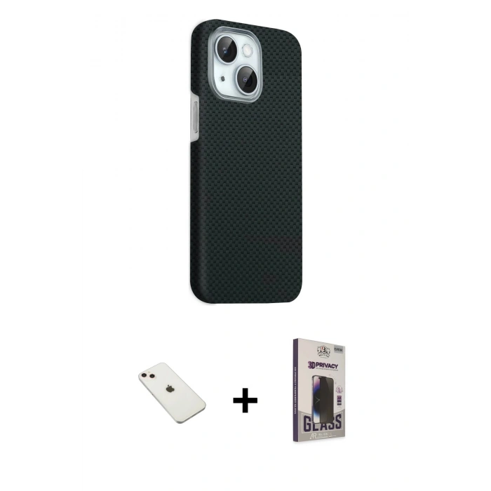 MARSİLYAN™- iPhone 14 Kılıf Kozmos Klasik Prime - Siyah Bilvis Hayalet Cam Ekran Koruyucu + Diamond Kamera Lens - PE