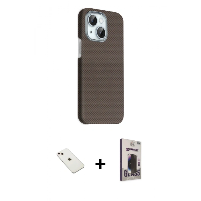 MARSİLYAN™- iPhone 14 Kılıf Kozmos Klasik Prime - Siyah Bilvis Hayalet Cam Ekran Koruyucu + Diamond Kamera Lens - PE