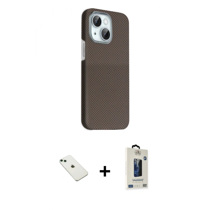 MARSİLYAN™- iPhone 14 Kılıf Kozmos Klasik Prime - Siyah Bilvis Hayalet Cam Ekran Koruyucu + Diamond Kamera Lens - YL