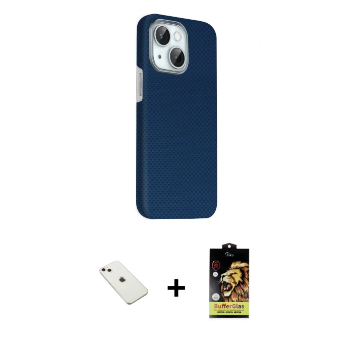 MARSİLYAN™- iPhone 14 Kılıf Kozmos Klasik Prime - Siyah Buffer Cam Ekran Koruyucu + Diamond Kamera Lens - PE